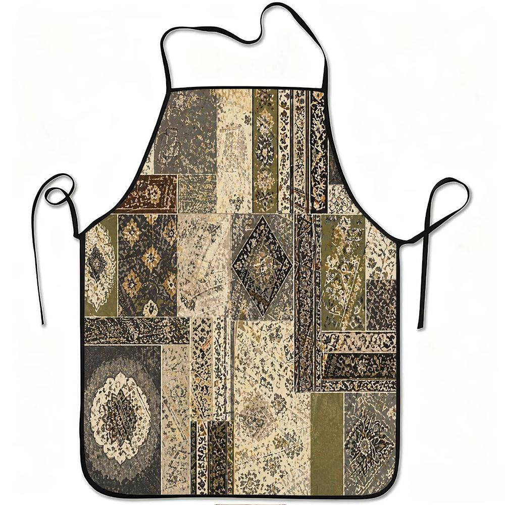 1pc Vintage Patchwork Geometric Floral Print Apron, Durable and Easy to Clean, Adjustable Waistband, Polyester Material, for Kitchen Cooking, Gardenin