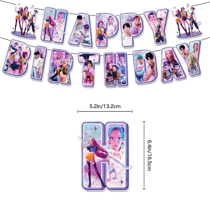 Kpop Demon Hun Theme Party Disposable Tableware Hunter Flag Balloon Caketopper Decor Hunters Group Birthday Party Accessorie