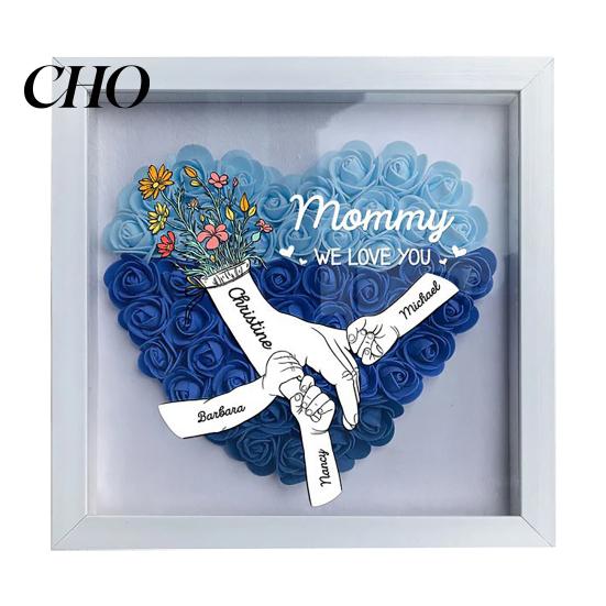 Dustproof Shadow Box Personalized Mommy I Love You Flower Custom Names Holding Hands Frame Gifts for Mom Grandma from Daughter or Son on Mother's Day