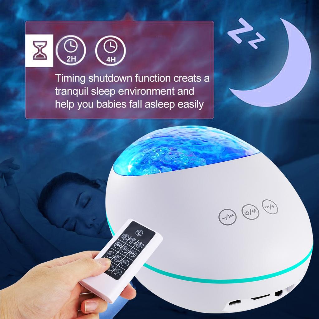 Проектор Lucky Stone Ocean Wave, 12 светодиодов, 8 цветов, меняющийся пульт дистанционного управления, ночной световой проектор, встроенный музыкальный плеер, Bluetooth 5.0, 8 режимов освещения