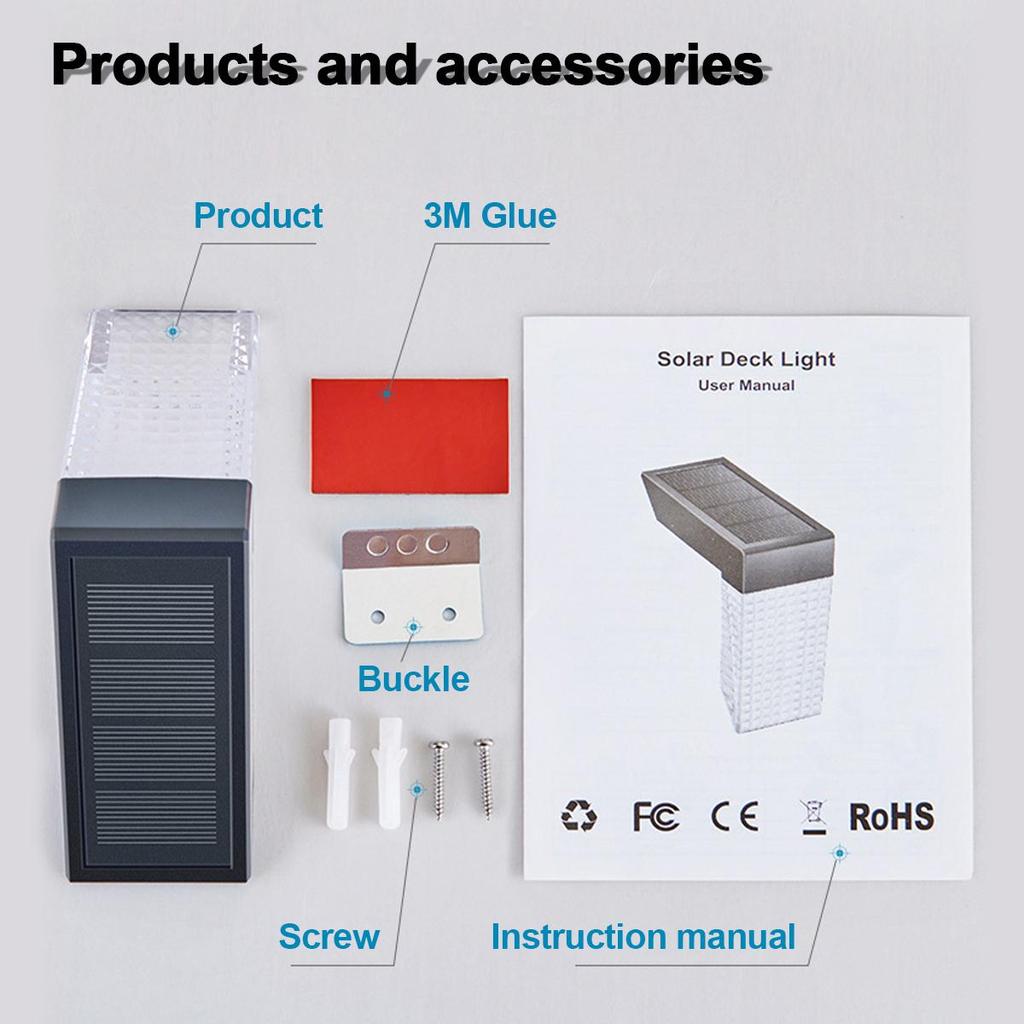 Прямоугольные солнечные палубные светильники, водонепроницаемые светодиодные лампочки RGB и теплый белый 1,2 В 2,4 Вт, ABS, Pc, лампа с питанием от ПК, интеллектуальная дорожка для улицы