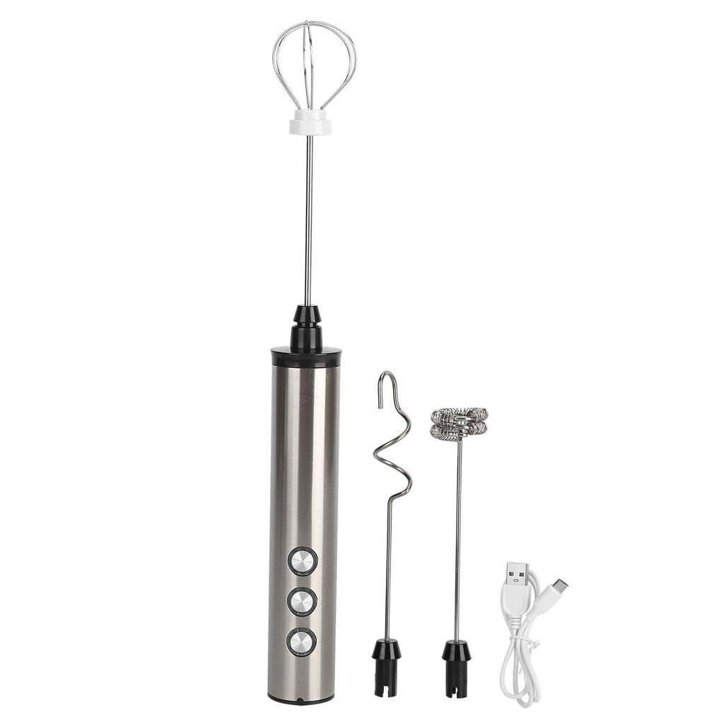 Stainless Steel Milk Frother USB Charging Handheld Electric Egg Beater for Home Kitchen