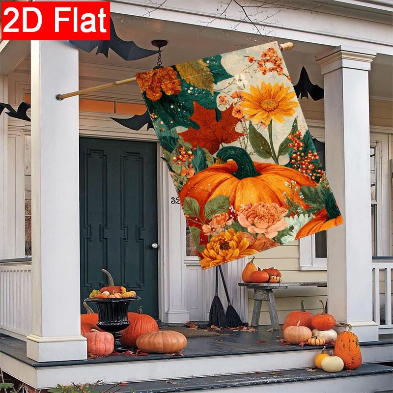 2D Flat, 2D Flat Thanksgiving Pumpkin Maple Leaf Garden Flag_1-28x40 Inch Outdoor Garden Flag Double-sided Home Decoration Courtyard Decoration Outdoo