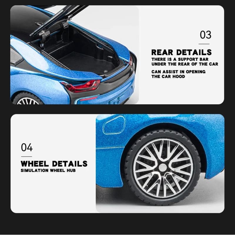 1:32 I8 Модель автомобиля из сплава, высококачественная имитация литой игрушки со звуком и светом, инерционный автомобиль, украшение, игрушка для детей, мальчиков, коллекция украшений