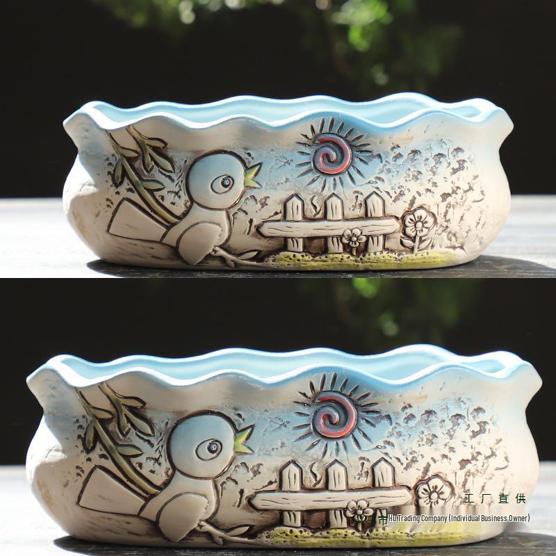 Мультяшный грубый керамический большой керамический горшок для суккулентов в стиле книжки с картинками