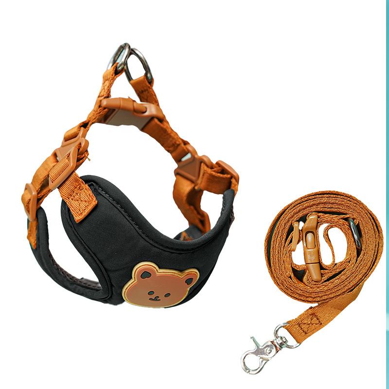 Cute Cartoon Bear Pet Harness Leash Set Soft Breathable Vest Chest Strap Walking Rope for Small Medium Dogs Cats Teddy Bichon Daily Outdoor Walking