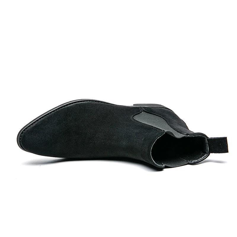 Ботинки челси для мужчин, винно-красные, черные, из искусственной замши, на низком каблуке, модные мужские ботинки ручной работы