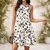 Women Plus Size High Round Neck Sleeveless Striped Printed Flared Dress