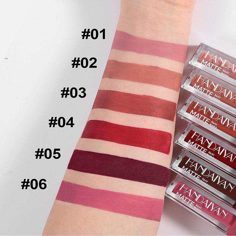 Набор из 6 квадратных тюбиков блеска для губ, бархатная матовая помада, долговечный водостойкий антипригарный красный макияж для губ