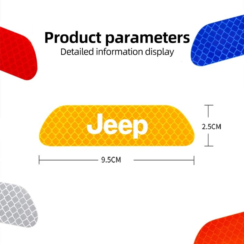 4Pcs Scratch Resistant Car Door Reflective Sticker for Jeep Renegade Wrangler JK Grand Cherokee Safety Warning Auto Accessories