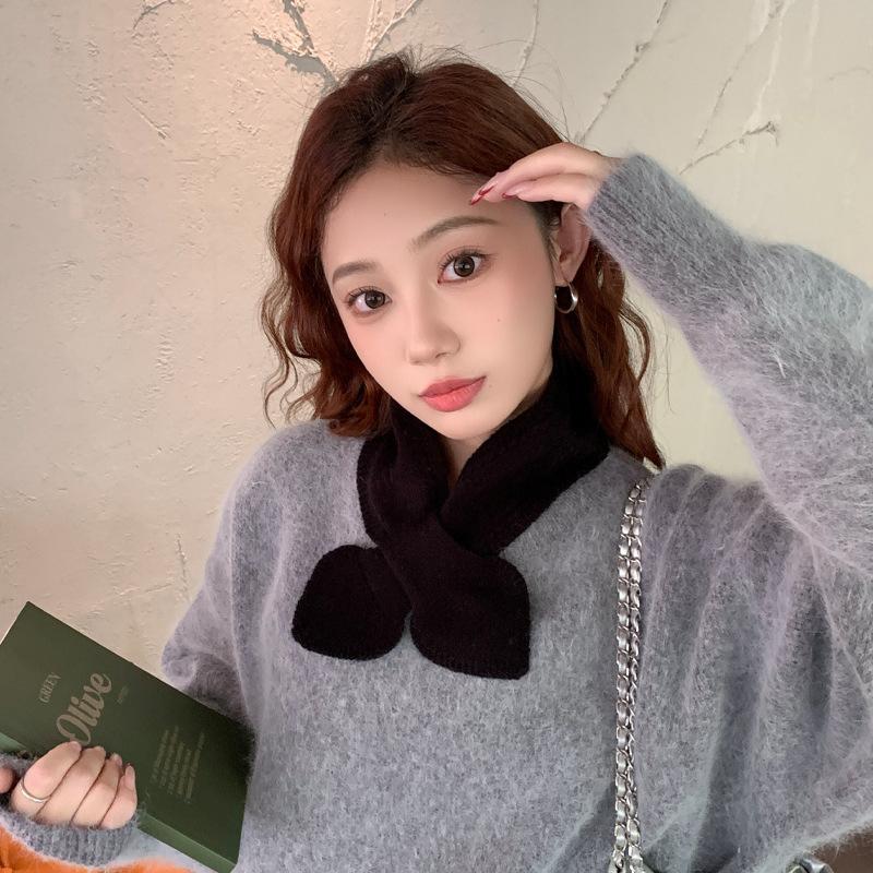 Scarf Thickened Autumn and Winter New Peach Heart Cross Lazy Scarf Scarf Wool Knitted Scarf