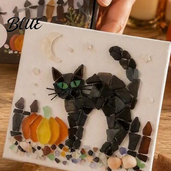 Настольное украшение Хэллоуин DIY Набор для мозаичного искусства Набор с морским стеклом на деревянной подставке Поделка 'Призрак, Ведьма, Ворон' для взрослых Ручная работа Настольное украшение