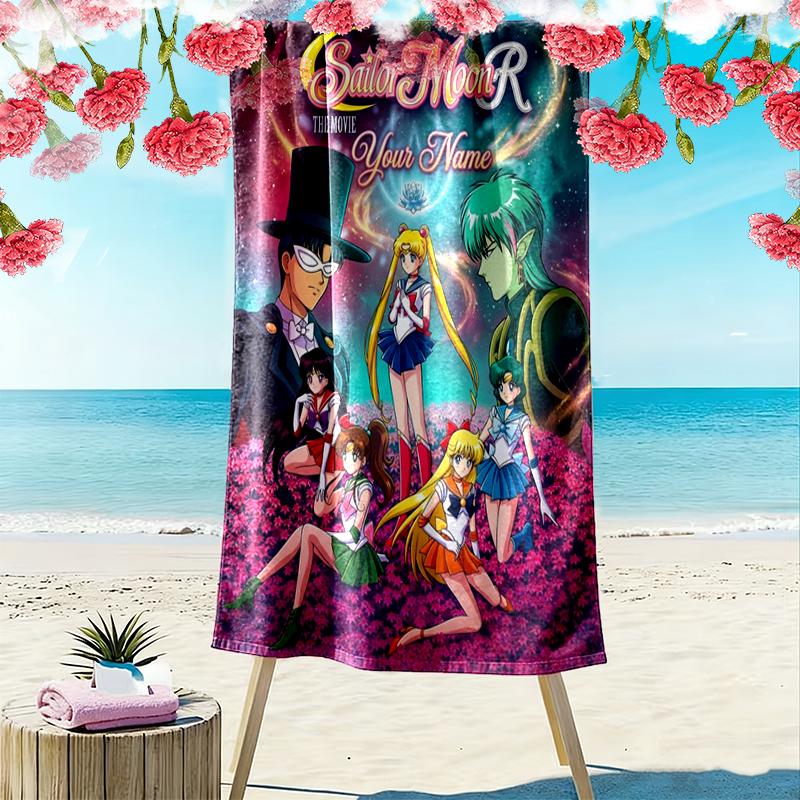 Custom NameSailor Moon R Beach Towel Soft Microfiber Summer Towel Quick Dry Absorbent Towel for Beach Swimming Pool Travel