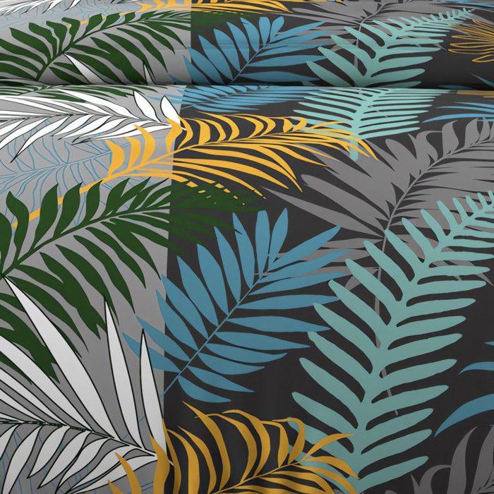 Duvet Cover Set In 57 Thread Count Cotton 260x240 Cm JUNGLE Blue, by Soleil d'Ocre