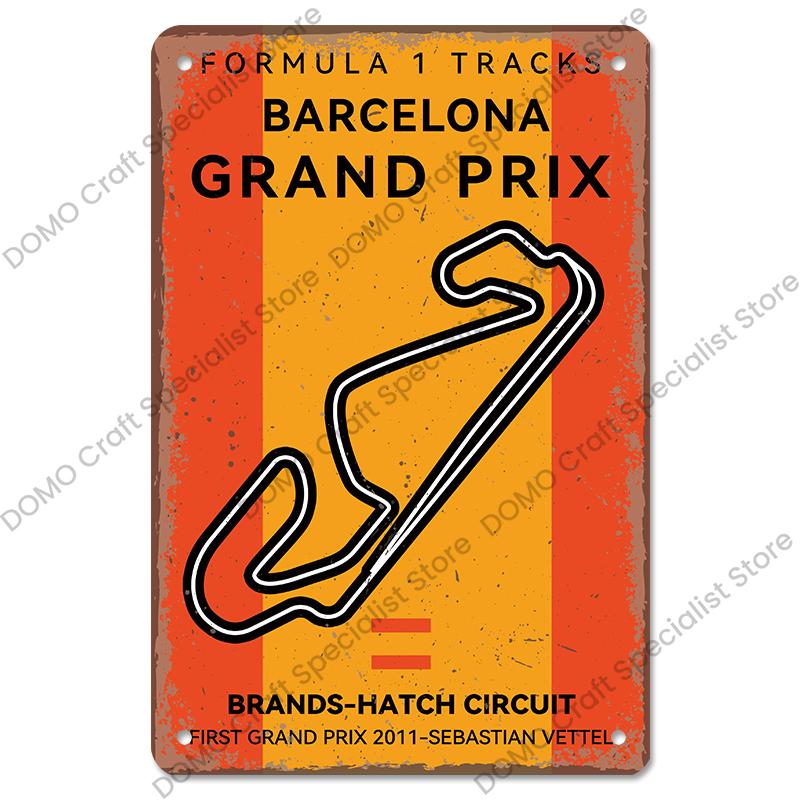 Плакат F1 Racing Circuit, винтажные металлические жестяные знаки, Монако, Испания, США, станция, ретро металлическая доска, гараж, бар, паб, клуб, домашний декор стен