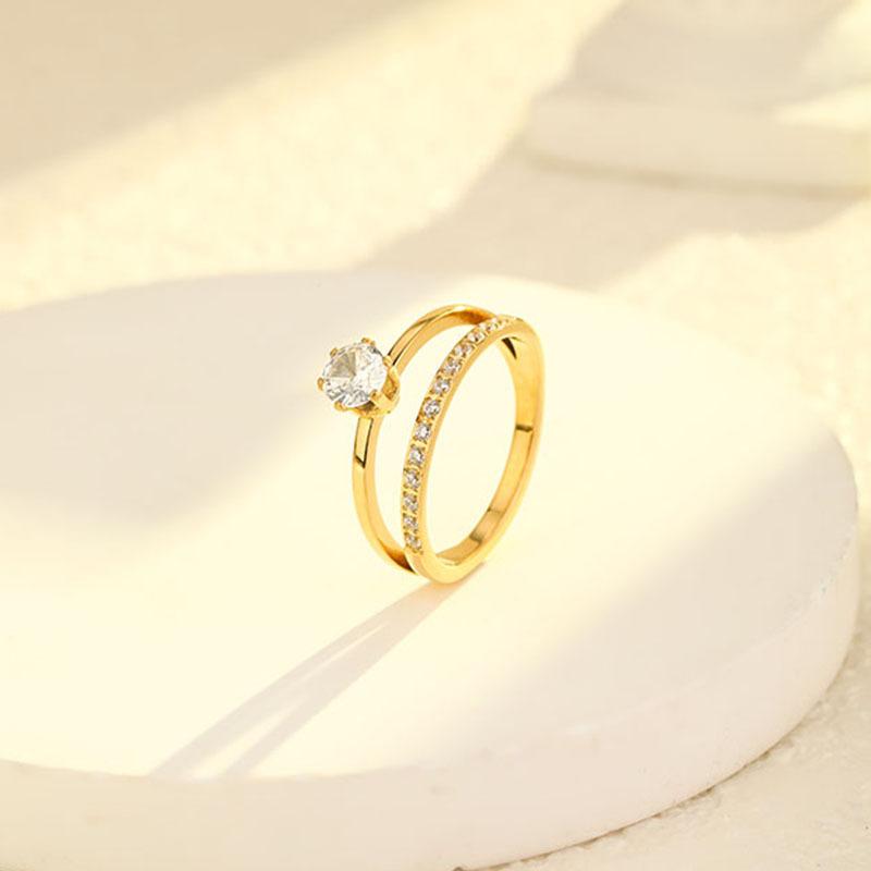 Simple, Light and Luxurious Double-layer Micro-paved Single Titanium Steel Ring, Women's Ring,
