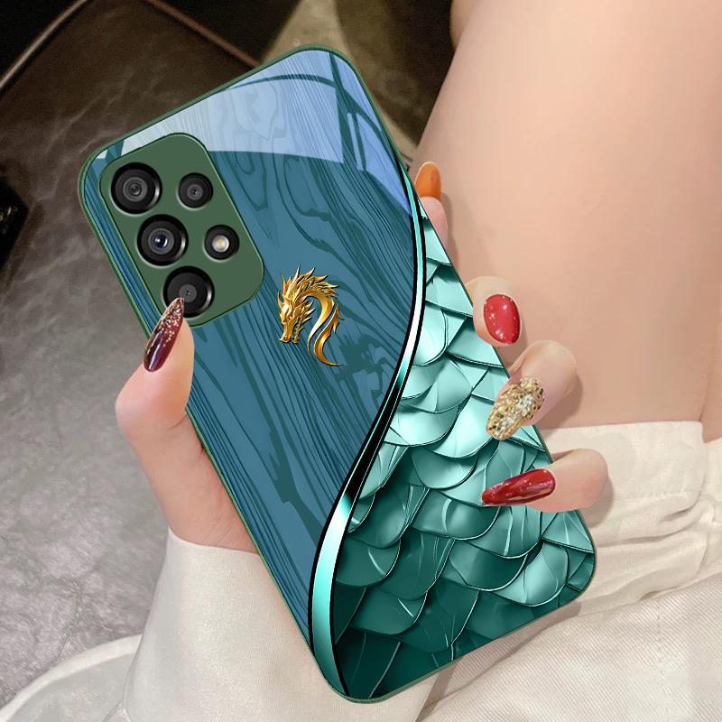 Чехол для телефона из закаленного стекла для Samsung Galaxy S10 4G S20 11E 30 S21 21Fe 22 Pro S23 Ultra 5G S8 S9 Plus Золотой с чешуей дракона