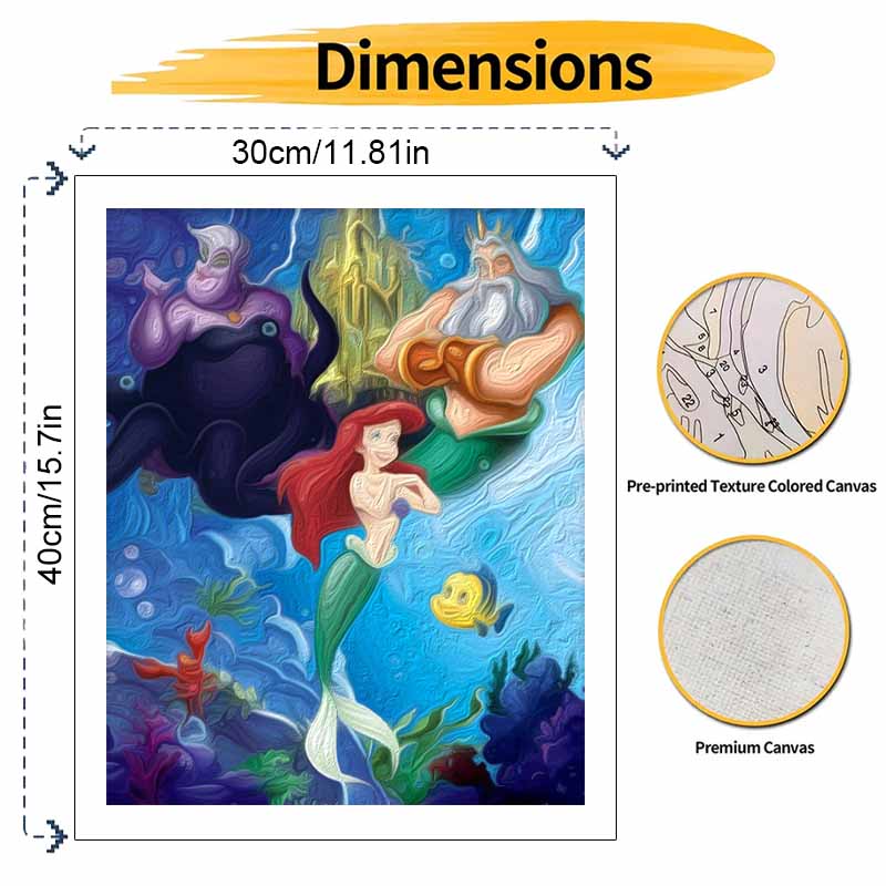Disney DIY The Little Mermaid Oil Painting Art Painting Kit Home Wall Decor Handmade Gift For Room Bedroom Office Living Wall Art Decor