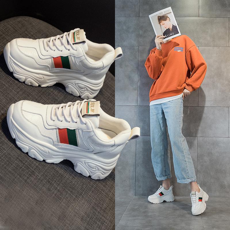 Кроссовки небольшого размера со стелькой, увеличивающей рост, женские, на толстой подошве, повседневные, из натуральной кожи, женские, на шнуровке, студенческие женские ботинки