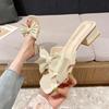 Sandals Fairy Bow 2025 Summer High Heels Casual Square Head Thick Heel Cool Slippers 3899-8 Thick Heel Comfortable