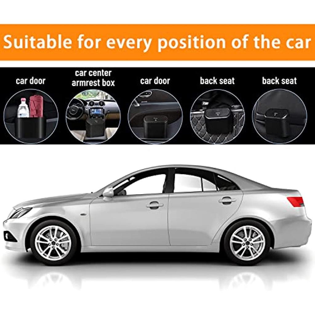 Маленький автомобильный мусорный бак, автомобильный мусорный бак с крышкой, водонепроницаемый автомобильный мусорный бак, портативный подвесной автомобильный ящик для хранения для офиса автомобиля (черный)