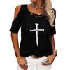 Women Casual Round Neck Off Shoulder Top Female Fashion Tee Shirt Summer Printed Loose Short Sleeve T-shirt