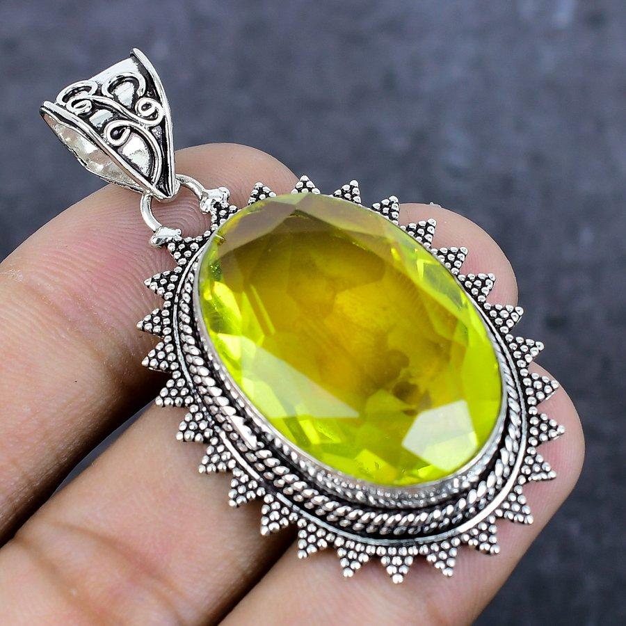 Цитрин Драгоценный камень Ручная работа 925 Стерлинговое серебро Ювелирное изделие Подвеска 2,17" w7S28