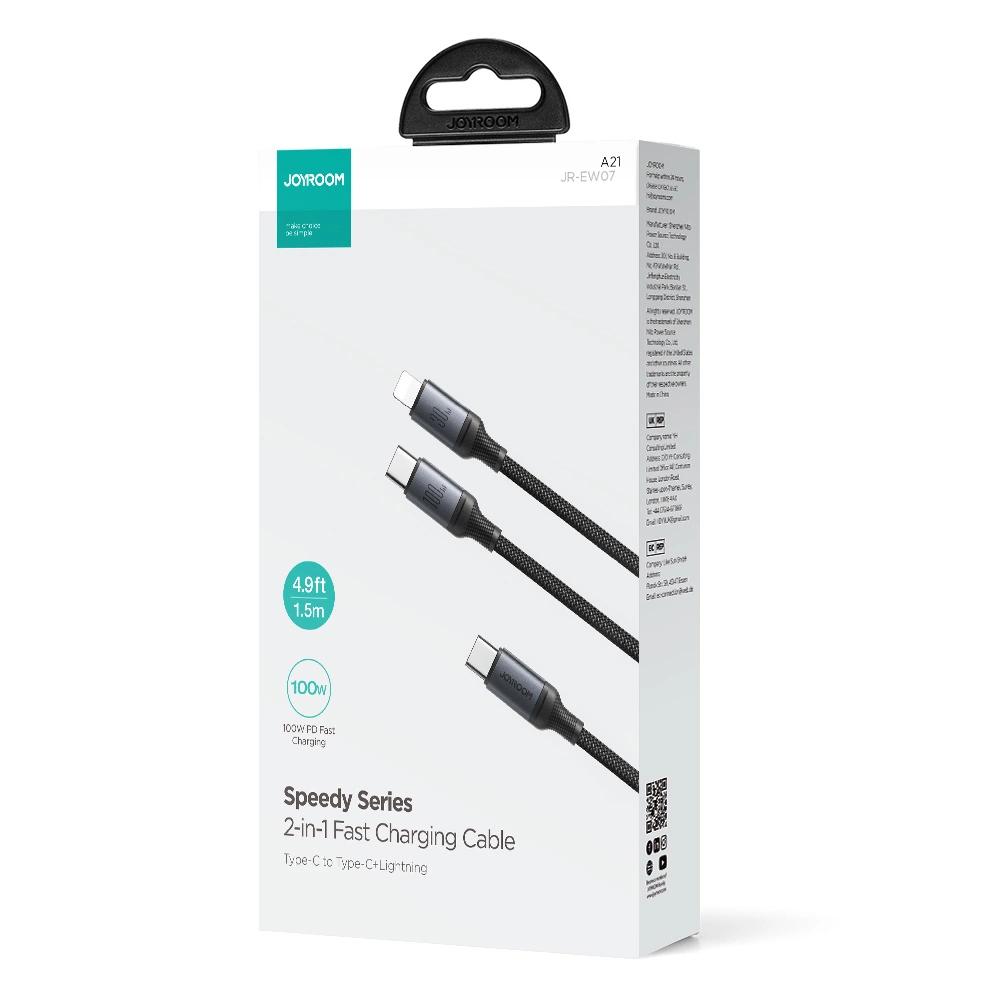 Кабель 2 в 1 Joyroom Speedy Series Sa21-1T2 Usb-C - Usb-C / Lightning 100 Вт 1,5 м черный