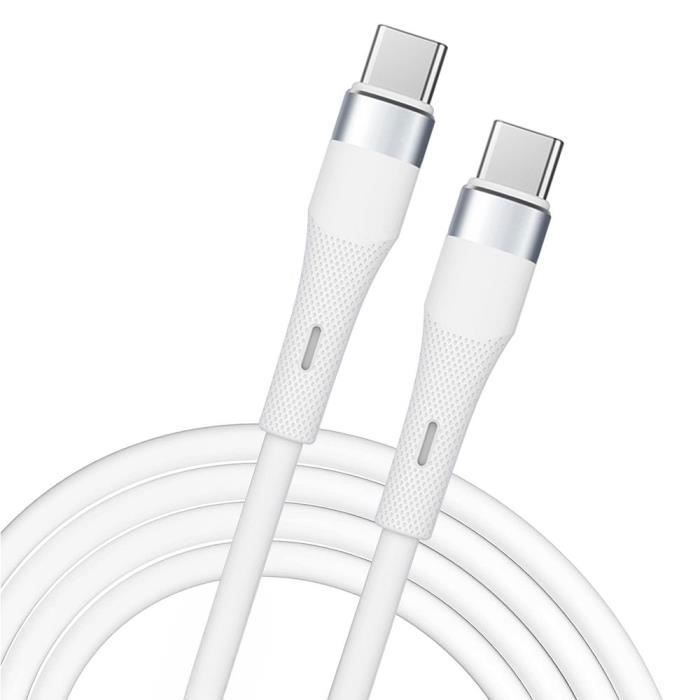 Câble 60W USB-C pour iPhone 16 Pro Max, iPhone 16 Pro, iPhone 16e, iPhone 15 Plus - 1 Mètre Blanc