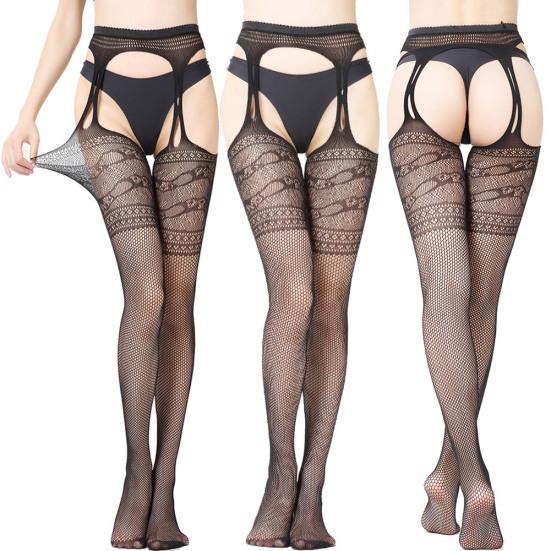 Женские эротические колготки с открытой промежностью и кружевными подтяжками, прозрачные колготки, чулки