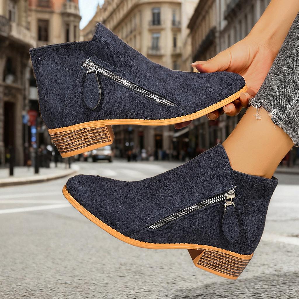 Независимая станция wish женская обувь для внешней торговли новая толстый каблук большой размер женские ботинки замшевые ботинки мартин низкий каблук боковая молния короткие ботинки женские