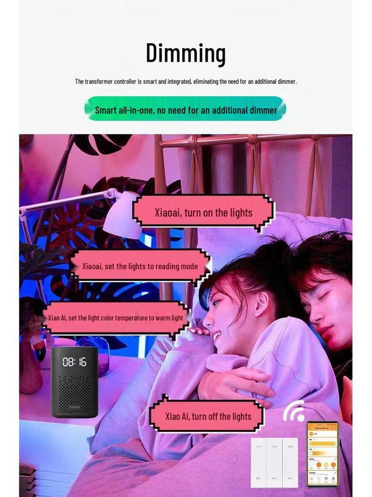 Dual-Color LED Light Strip with Smart 220V to 24V Power Supply, Mijia App, Tmall Genie Compatible.