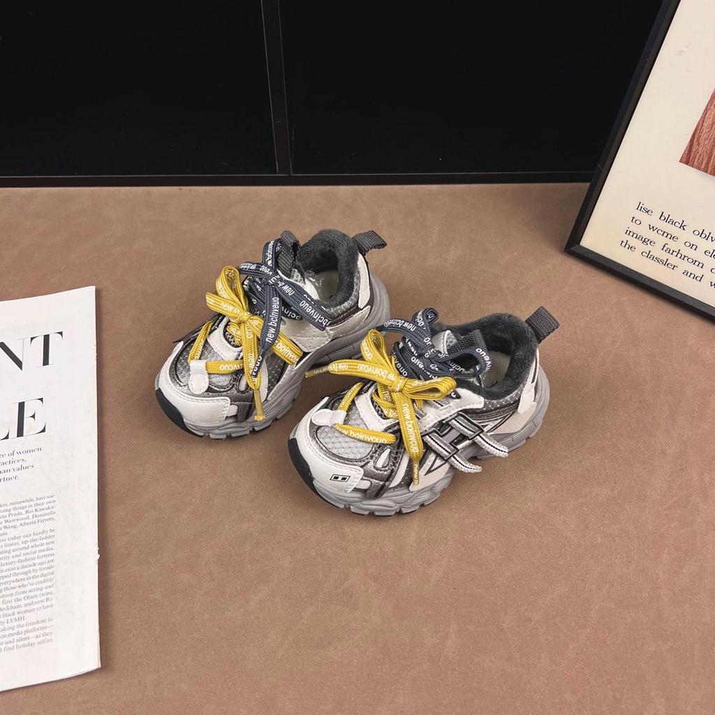 Зима 2025 Унисекс Детские Легкие Велюровые Кроссовки для Бега - Модная, Нескользящая, Универсальная Повседневная Спортивная Обувь