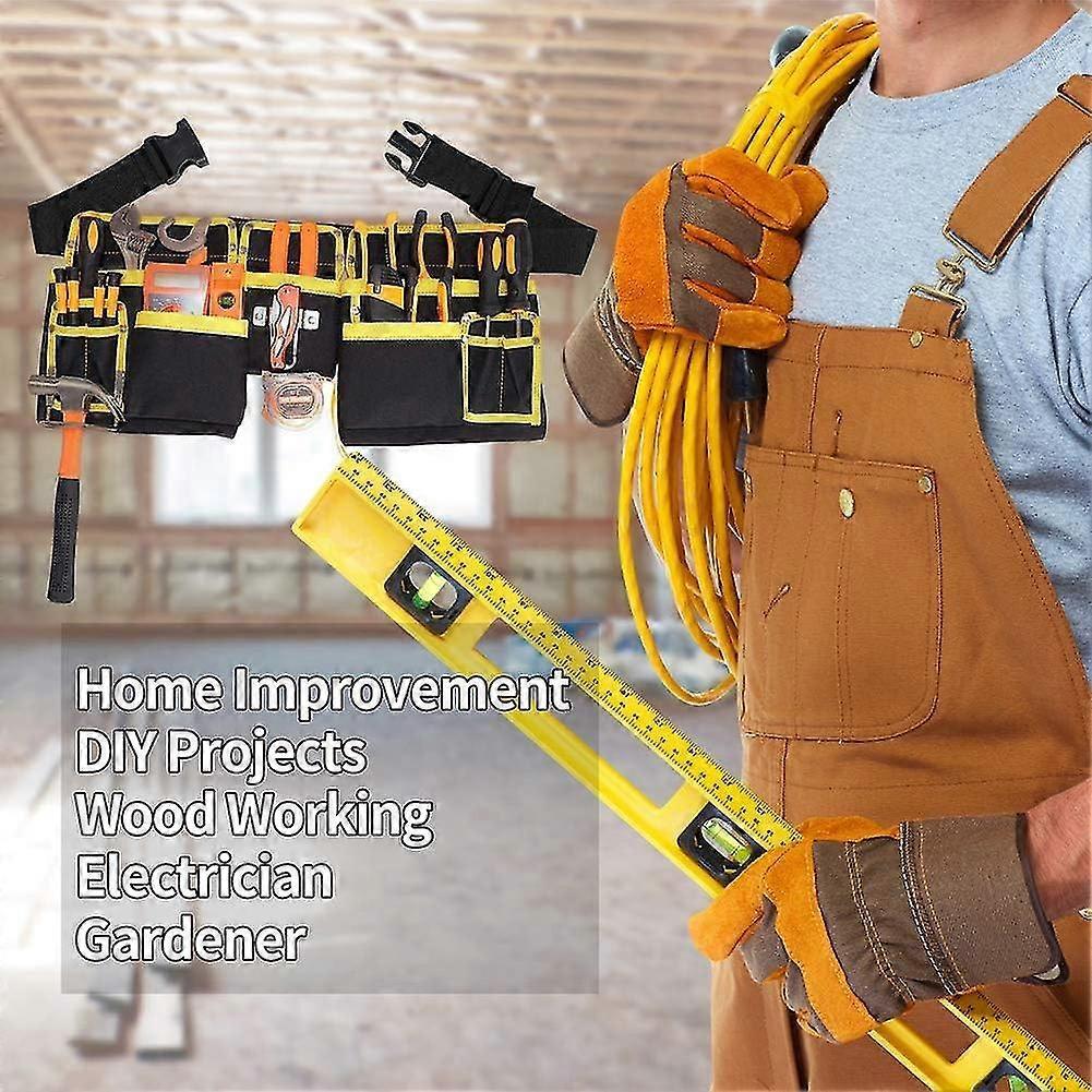 Tool belt with 11 pockets, tool holder, made of waterproof Oxford fabric, with adjustable straps