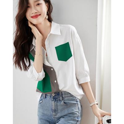 Новая осенняя рубашка с контрастным завязывающимся шнурком, весенне-осенний стиль, тонкая женская рубашка