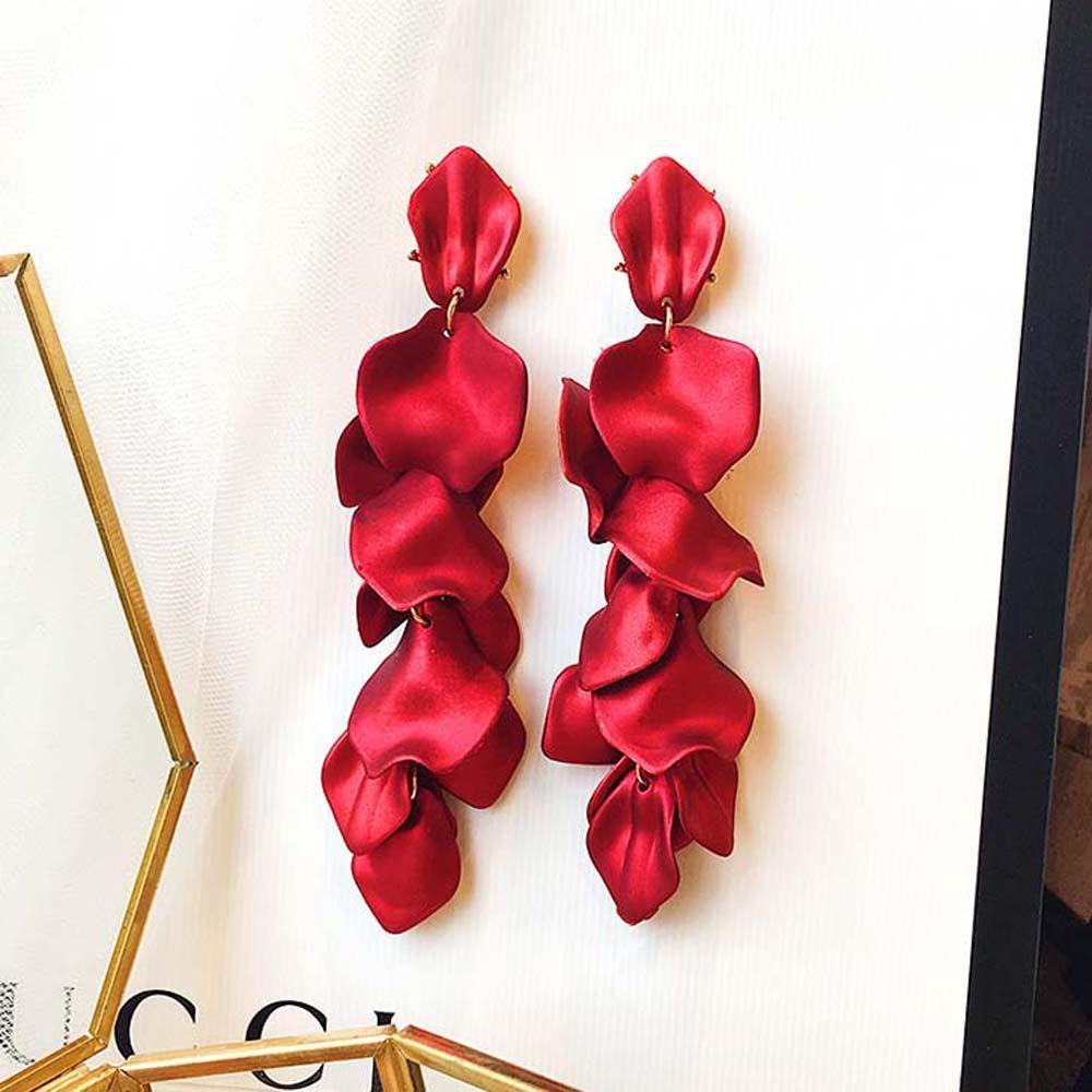 Female Drop Flower Metal Acrylic Resin Red Rose Jewelry Accessories Dangle Earrings Stud Earring