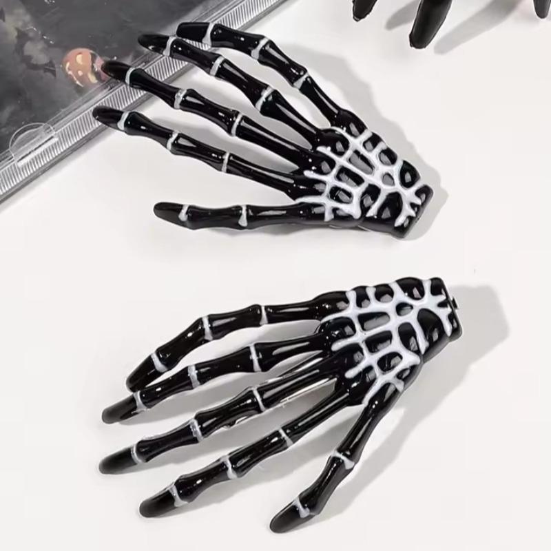 Halloween Skeleton Hands Hair Clips 2Pcs Gothic Punk Rock Accessories for Women Devil Party Hair Pin Girl Hair Accessoires