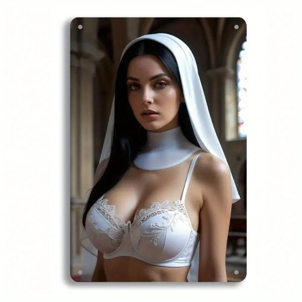 Металлическое настенное искусство 'Церковь Мечты' 8x12" - Элегантный религиозный декор для дома, Настенное панно 'Кружевной Вуаль Монахини'