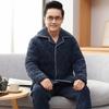 Зимняя пижама мужская из кораллового флиса, трехслойная, толстая, стеганая, для среднего и пожилого возраста, дедушки, фланелевый костюм для дома, куртка с подкладкой