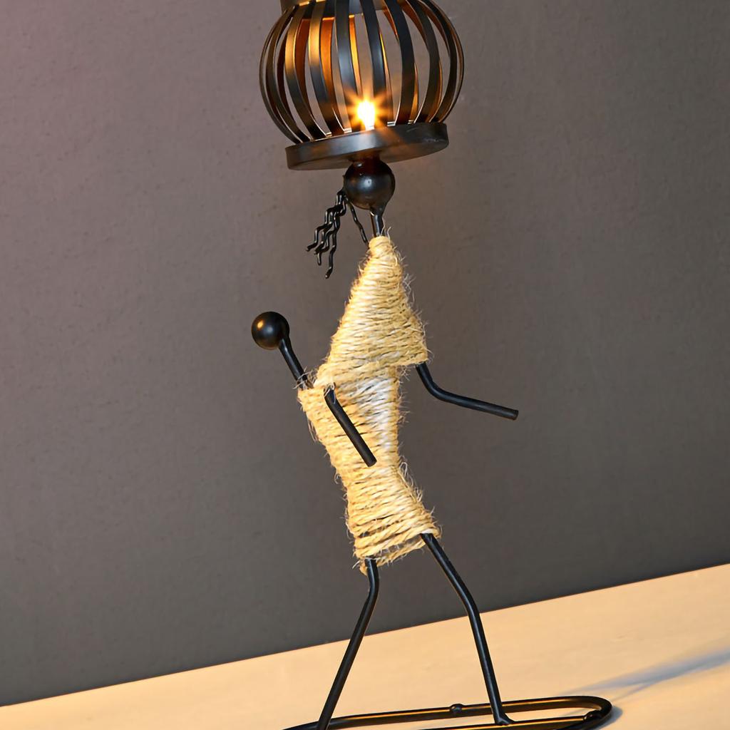 Подсвечник Кованое железо Уникальная форма Пеньковая веревка Художественный канделябр Для украшения бара Стол в столовой