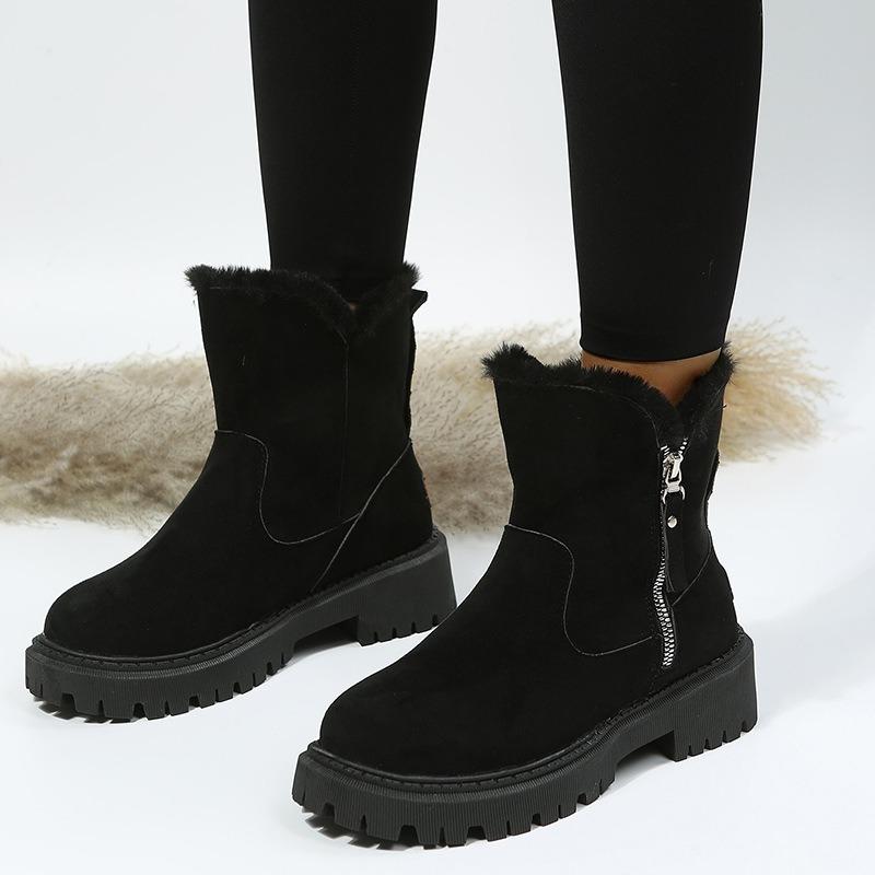 Large Size Medium Heel Martin Boots Women's Autumn and Winter New Velvet Warm Snow Boots Flat-bottomed Thick-soled Cotton Boots