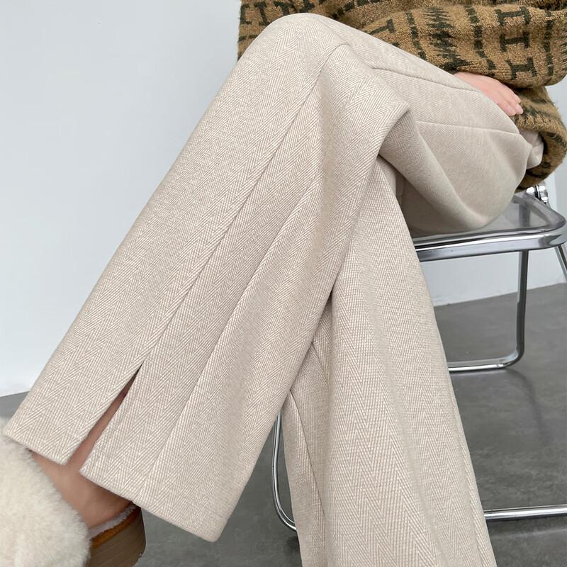 Женские повседневные брюки с высокой посадкой, широкими штанинами, разрезом, из смесовой шерстяной ткани в елочку