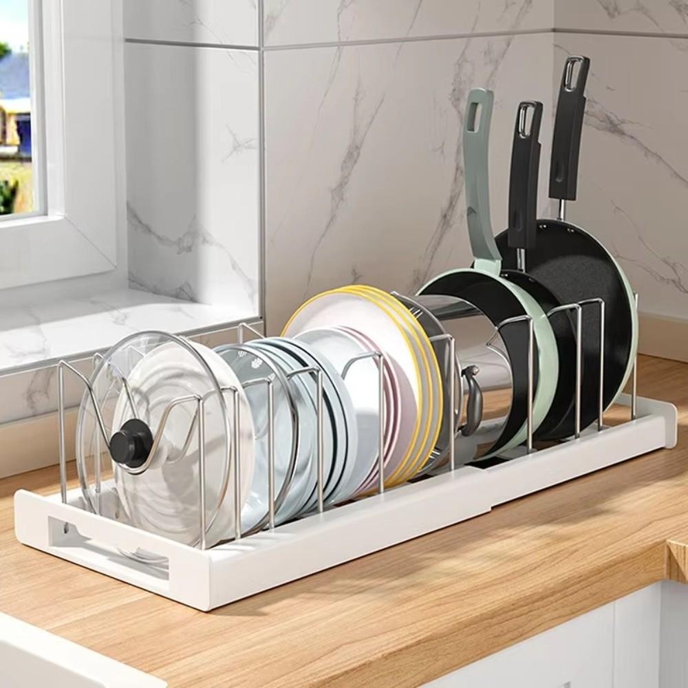 Adjustable Pans Organizer Rack 7 Grid Pots Holder New Compartments Dish Storage Rack