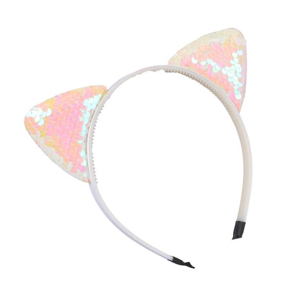 Girl Headband Sparkling Sequins Three-Dimensional Cat Ear Shape Painless Wearing Arc Hair Hoop Kids Daily Party Hair Accessory