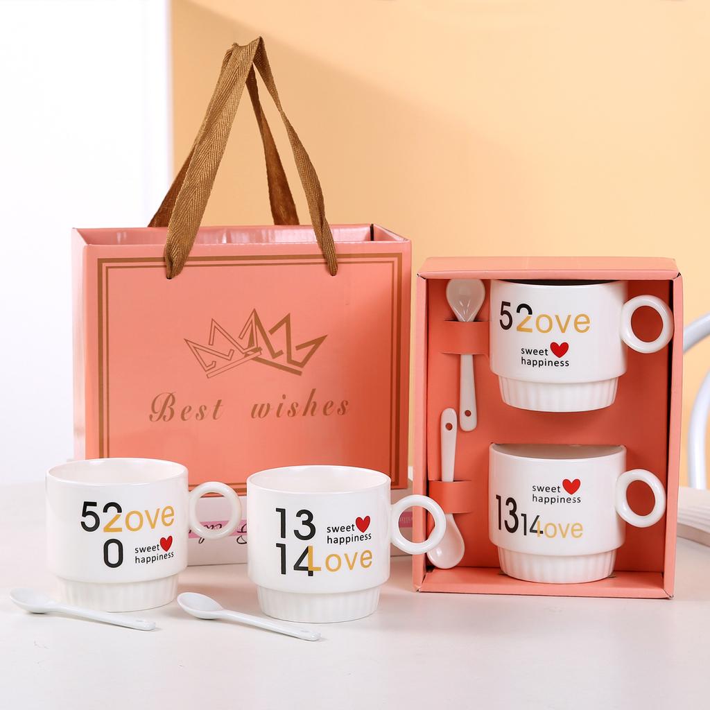 Ceramic mug set, double mug gift box, coffee cup, souvenir, business event gift, water cup