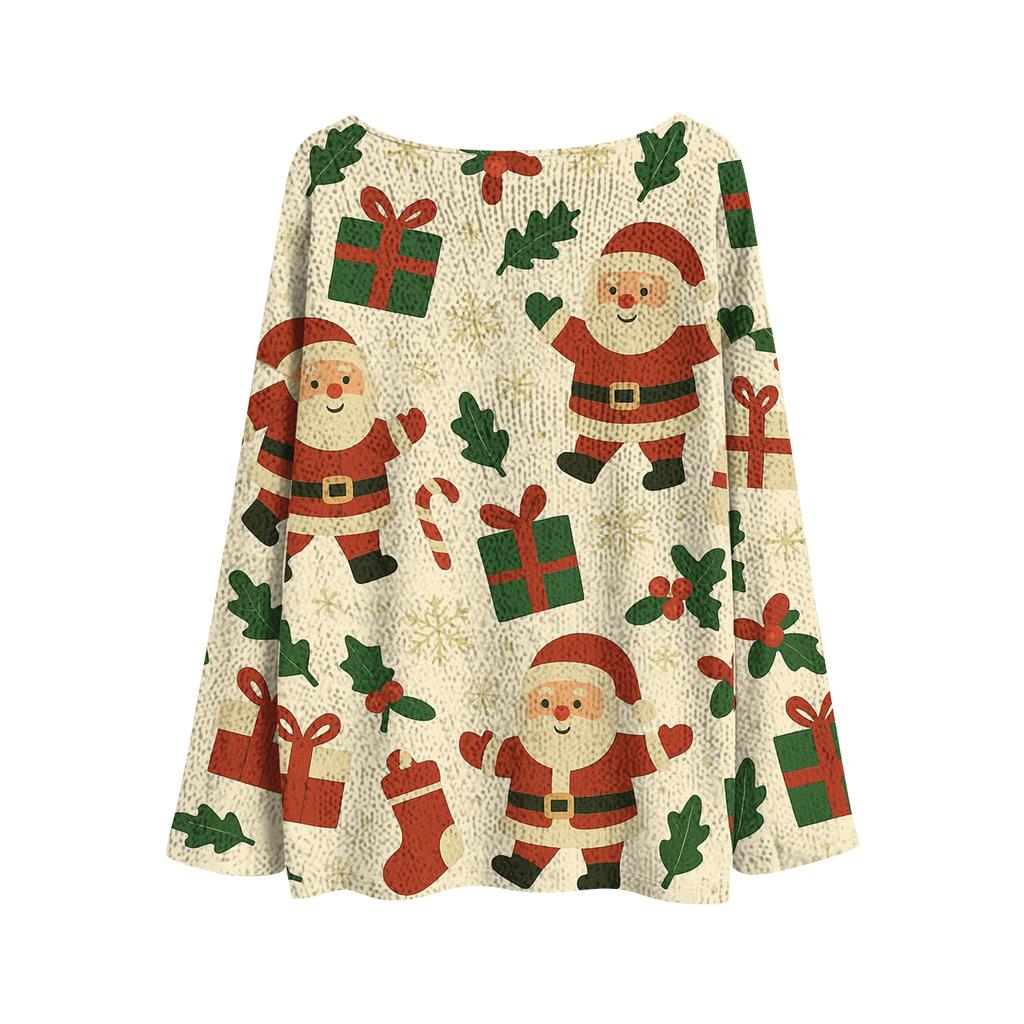 Women's Christmas Print Lightweight Sweater Casual Long Sleeve Knitted Pullover