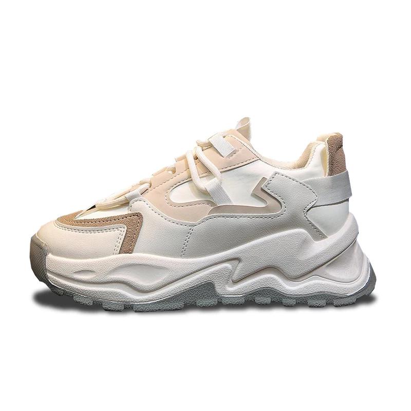 Newly Arrived Thick Sole Comfortable Round Toe Sneakers Casual Gray Brown Running Shoes Spring and Autumn Women's Shoes