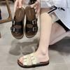 Fashion 2024 Size 35-40 Women Flats Slides Slippers Real Leather Low Heels Summer Shoes  Ins Fashion Casual Beach Daily Dress