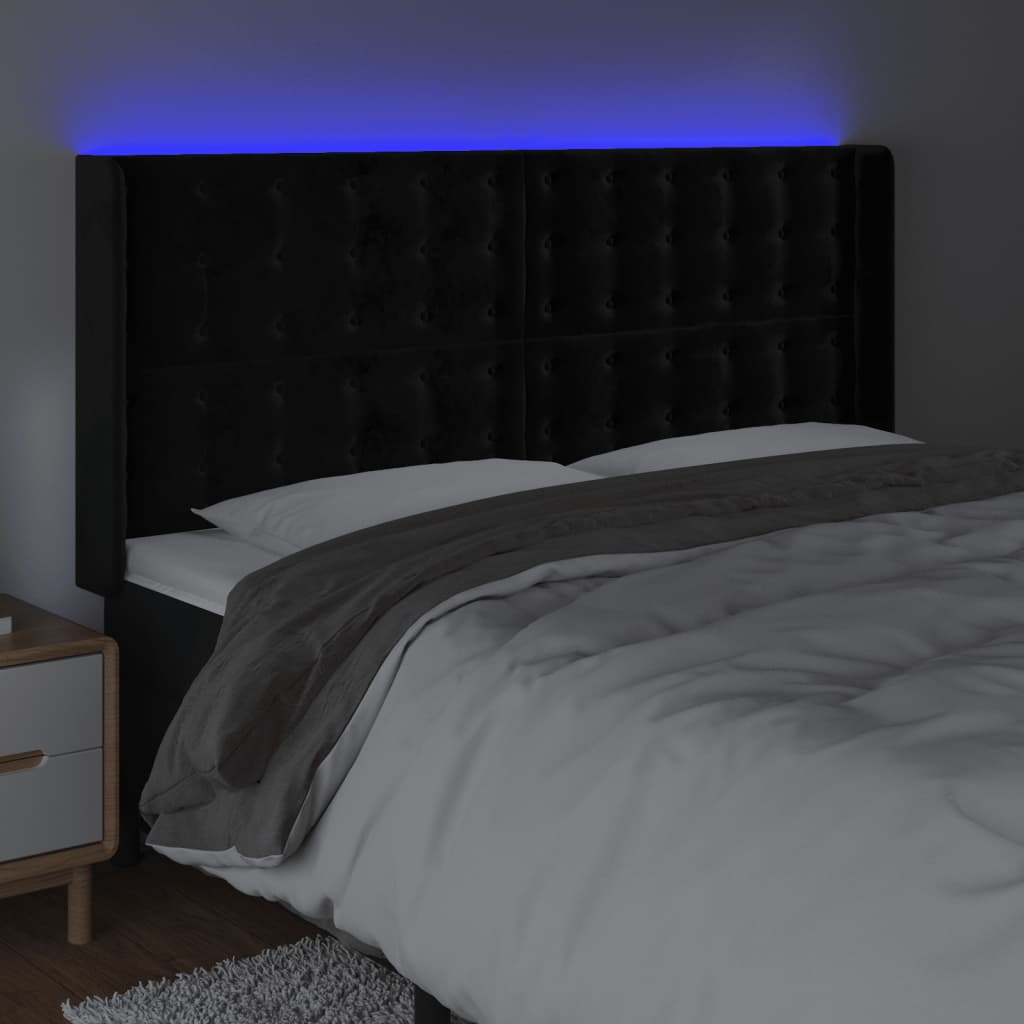 Vidaxl Zagłówek Do Łóżka Z Led, Czarny, 203X16X118/128 Cm, Aksamit