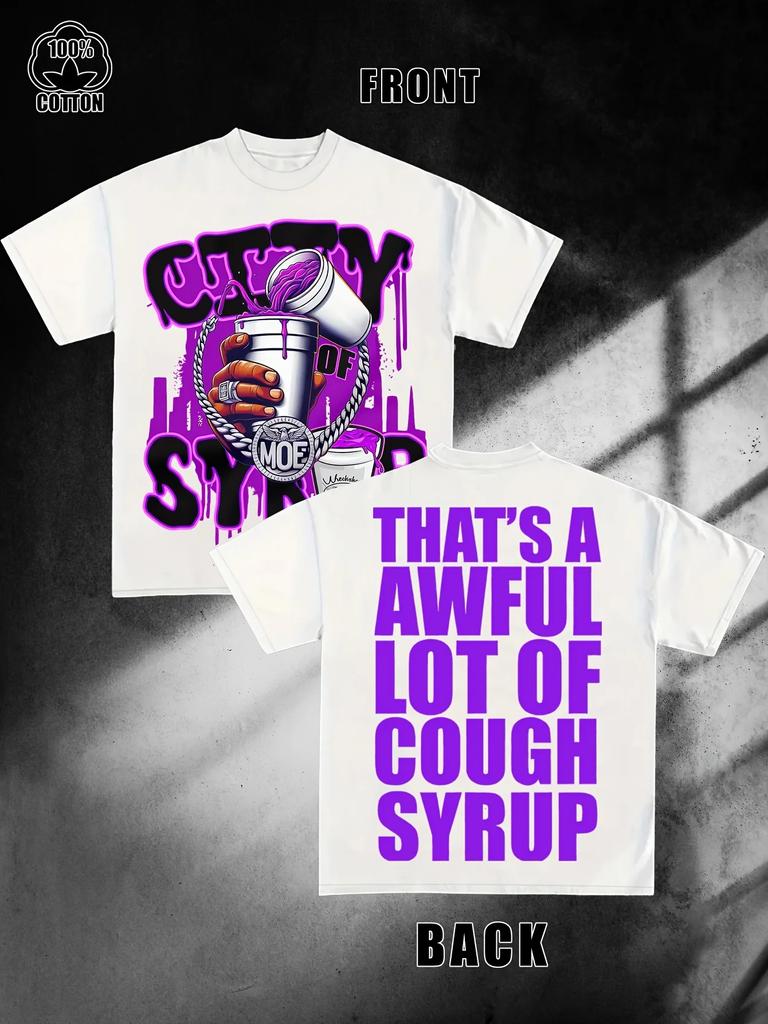 Men's Navy Blue Cotton Pattern T-Shirt "That's Terrible Cough Syrup" Printed Casual Crew Neck Short Sleeve T-Shirt Loose